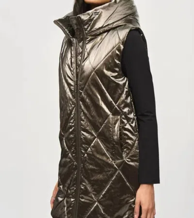 Joseph Ribkoff Quilted Hooded Puffer Gilet In Metallic Taupe 243940 Col 8012 In Neutrals