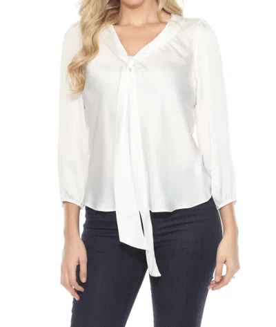 Joseph Ribkoff Pussy Bow Puff Sleeve Satin Top In Vanilla In White