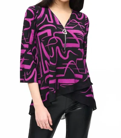 JOSEPH RIBKOFF QUARTER ZIP TOP IN BLACK/EMPRESS