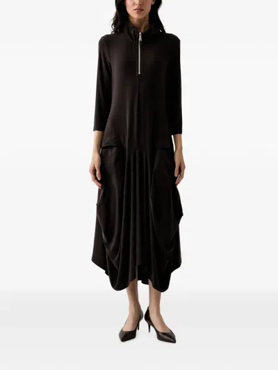 Joseph Ribkoff Quarter-zip Draped Midi Dress In Black