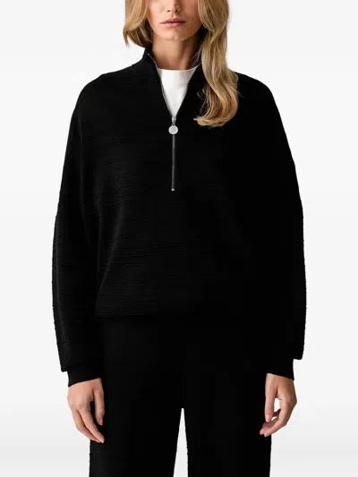 Joseph Ribkoff Quarter-zip Textured-knit Sweater In Black