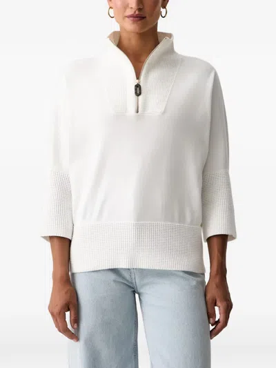 Joseph Ribkoff Quarter-zip Waffle-knit Sweater In 화이트