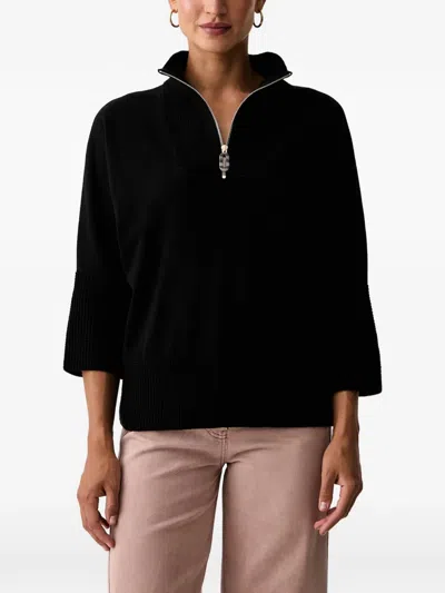 Joseph Ribkoff Quarter-zip Waffle-knit Sweater In 블랙
