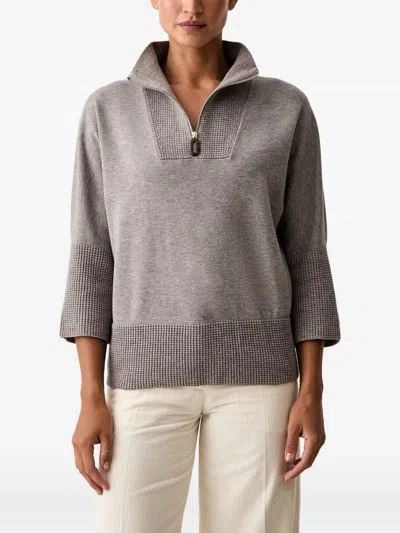 Joseph Ribkoff Quarter-zip Waffle-knit Sweater In Gray