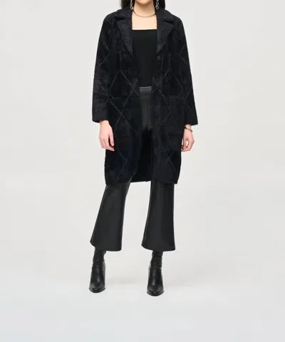 Joseph Ribkoff Quilted Fuzzy Knit Long Sleeve Coat In Black