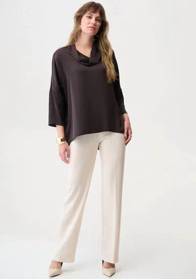 Joseph Ribkoff Recycled Satin Boxy Tunic With Cowl Collar In Mocha In Burgundy
