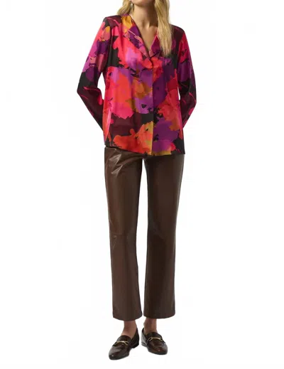 Joseph Ribkoff Recycled Satin Floral Print Straight Top In Black/multi