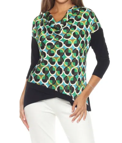 Joseph Ribkoff Retro Geometric Cowl Neck Top In Black/multi