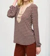 Joseph Ribkoff Retro Geometric Long Sleeve Satin Top In Black/multi