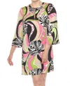 Joseph Ribkoff Retro Satin Mini Shift Dress In Black/multi In Multi