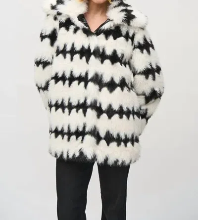 Joseph Ribkoff Reversible Faux Fur Stripe Coat In Black/white In Multi