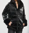 Joseph Ribkoff Reversible Faux Fur Quilted Puffer Coat In Black