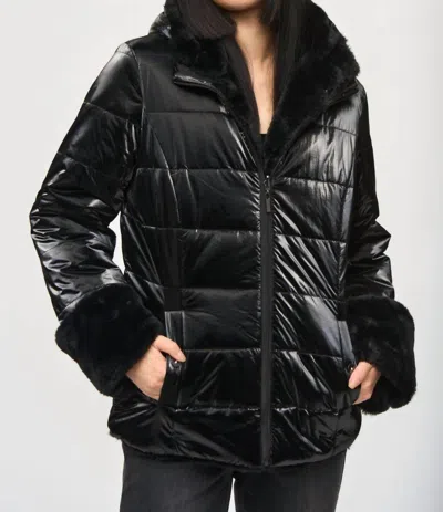 Joseph Ribkoff Reversible Faux Fur Quilted Puffer Coat In Black