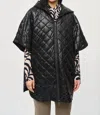 Joseph Ribkoff Reversible Quilted Hooded Cape In Black In Black