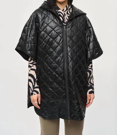 Joseph Ribkoff Reversible Quilted Hooded Cape In Black