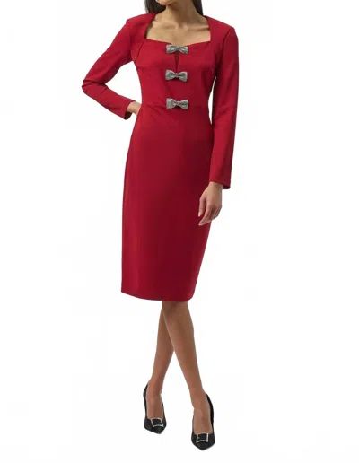 Joseph Ribkoff Rhinestone Bow Accent Sheath Dress In Deep Cherry In Burgundy