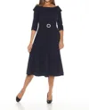 Joseph Ribkoff Rhinestone Buckle Off-shoulder Midi Dress In Midnight Blue