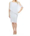Joseph Ribkoff Rhinestone Chiffon Overlay Sheath Dress In Celestial Blue In White