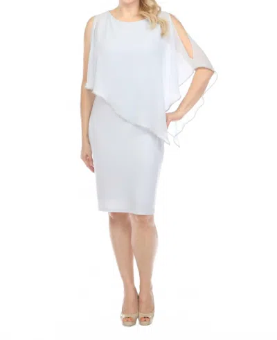 Joseph Ribkoff Rhinestone Chiffon Overlay Sheath Dress In Celestial Blue In White
