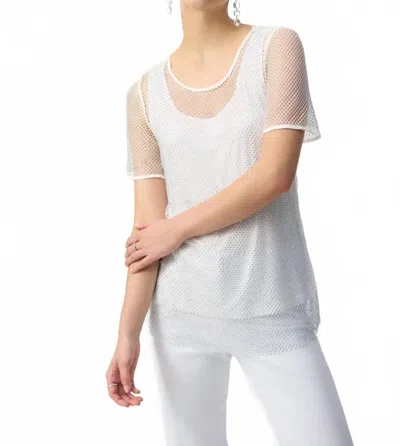 Joseph Ribkoff Rhinestone Mesh And Camisole Short Sleeve Top In Vanilla In White