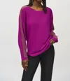 Joseph Ribkoff Rhinestone Mesh Insert Pullover Sweater In Empress Violet In Purple