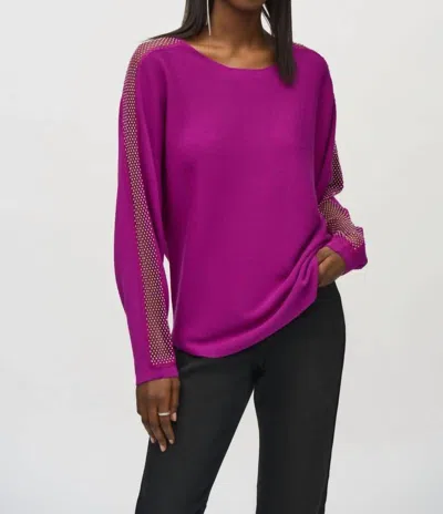 Joseph Ribkoff Rhinestone Mesh Insert Pullover Sweater In Empress Violet