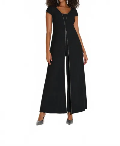 Joseph Ribkoff Rhinestone Trim Split Panel Jumpsuit In Black