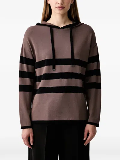 Joseph Ribkoff Rhinestone-embellished Striped Hoodie In Brown