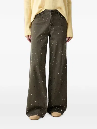 Joseph Ribkoff Rhinestone-embellished Wide-leg Jeans In Green