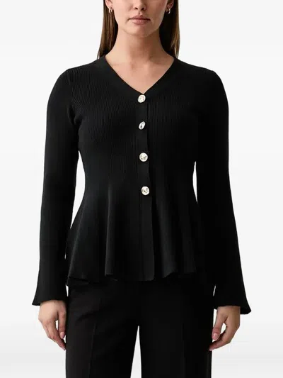 Joseph Ribkoff Ribbed-knit Peplum Cardigan In Black
