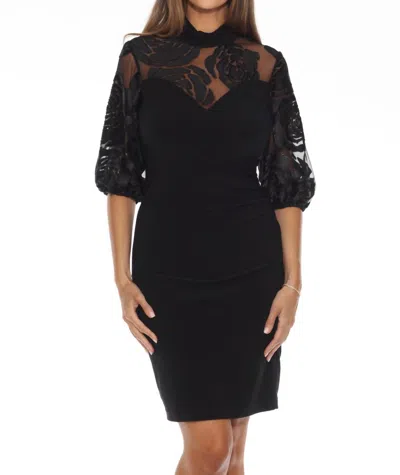 Joseph Ribkoff Rose Appliqué Sheer Yoke Bodycon Dress In Black/rose Gold