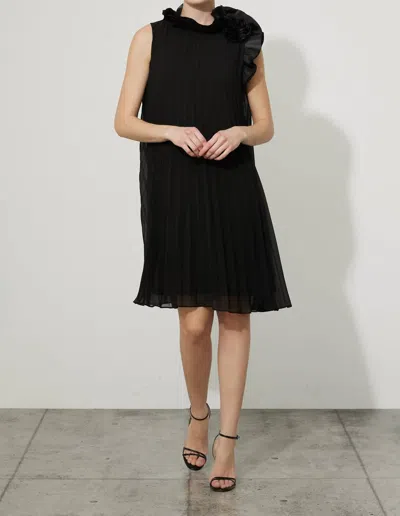 Joseph Ribkoff Rosette Sleeveless Multi Pleat Dress In Black