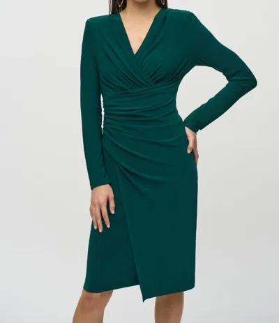 Joseph Ribkoff Ruched Faux Wrap Dress In Absolute Green In Multi