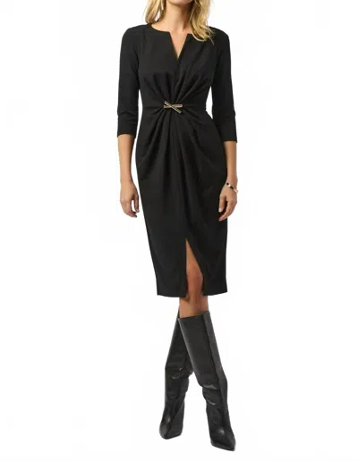 Joseph Ribkoff Ruched Front Slit V-neck Mini Dress In Black
