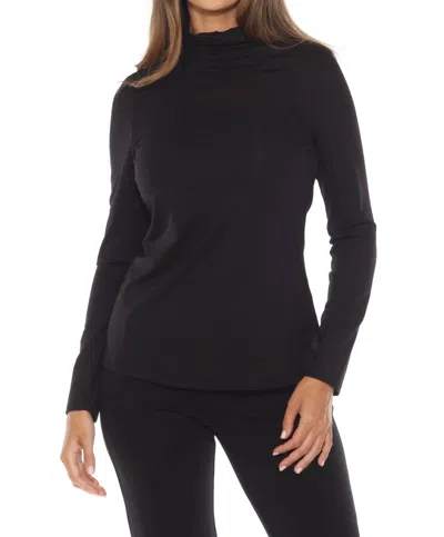 Joseph Ribkoff Ruched High Neck Long Sleeve Top In Black