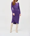Joseph Ribkoff Ruched Long Sleeve Wrap Midi Sheath Dress In Mystic