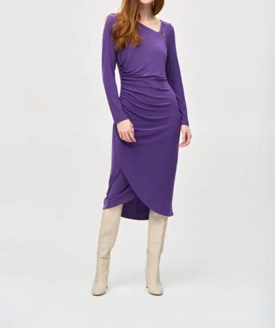 Joseph Ribkoff Ruched Long Sleeve Wrap Midi Sheath Dress In Mystic