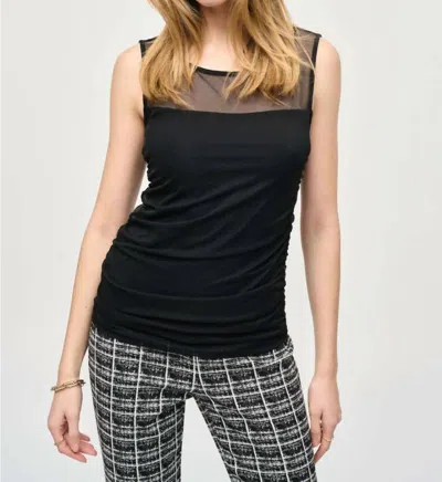Joseph Ribkoff Ruched Mesh Sleeveless Tank In Black