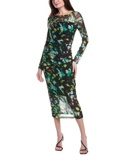 Joseph Ribkoff Ruched Side Seam Midi Dress In Green