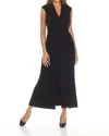 Joseph Ribkoff Ruched V-neck High Slit Long Dress In Black