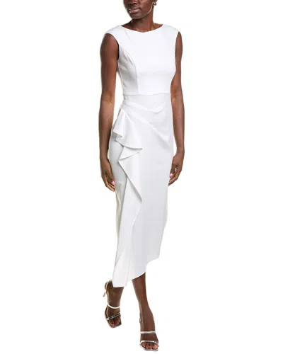 Joseph Ribkoff Ruffle Drape Midi Dress In White