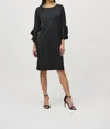 Joseph Ribkoff Ruffle Sleeve Satin Shift Dress In Black In Black