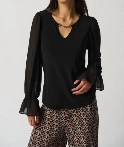 Joseph Ribkoff Ruffle Sleeve Top In Black