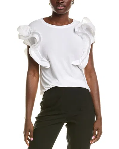 Joseph Ribkoff Ruffle Sleeve Top In White