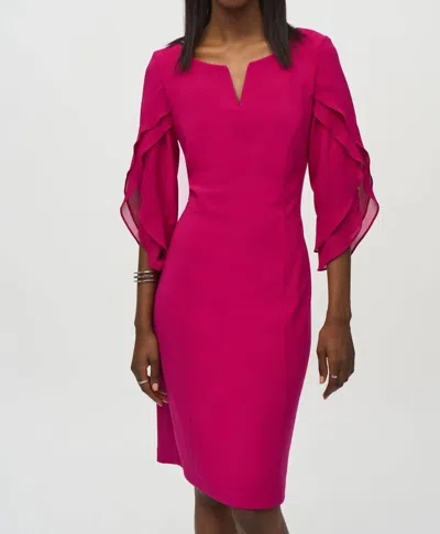 Joseph Ribkoff Ruffled Chiffon Sleeves Sheath Dress In Rich Berry In Pink