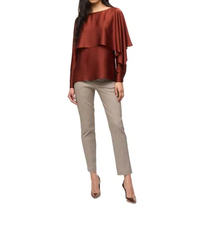 Joseph Ribkoff Ruffled Dolman Boatneck Blouse In Cinnamon In Brown