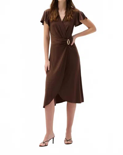 Joseph Ribkoff Ruffled Sleeves Midi Wrap Dress In Mahogany In Brown
