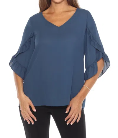 Joseph Ribkoff Ruffled Tulip Sleeve V-neck Top In Nightfall