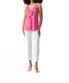 Joseph Ribkoff Ruffled V-neck Sleeveless Tunic Top In Bubblegum In Pink