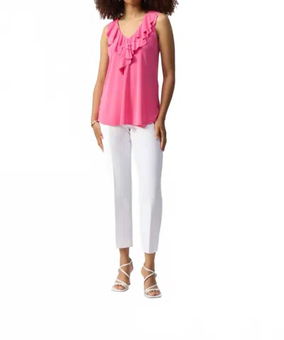JOSEPH RIBKOFF RUFFLED V-NECK SLEEVELESS TUNIC TOP IN BUBBLEGUM